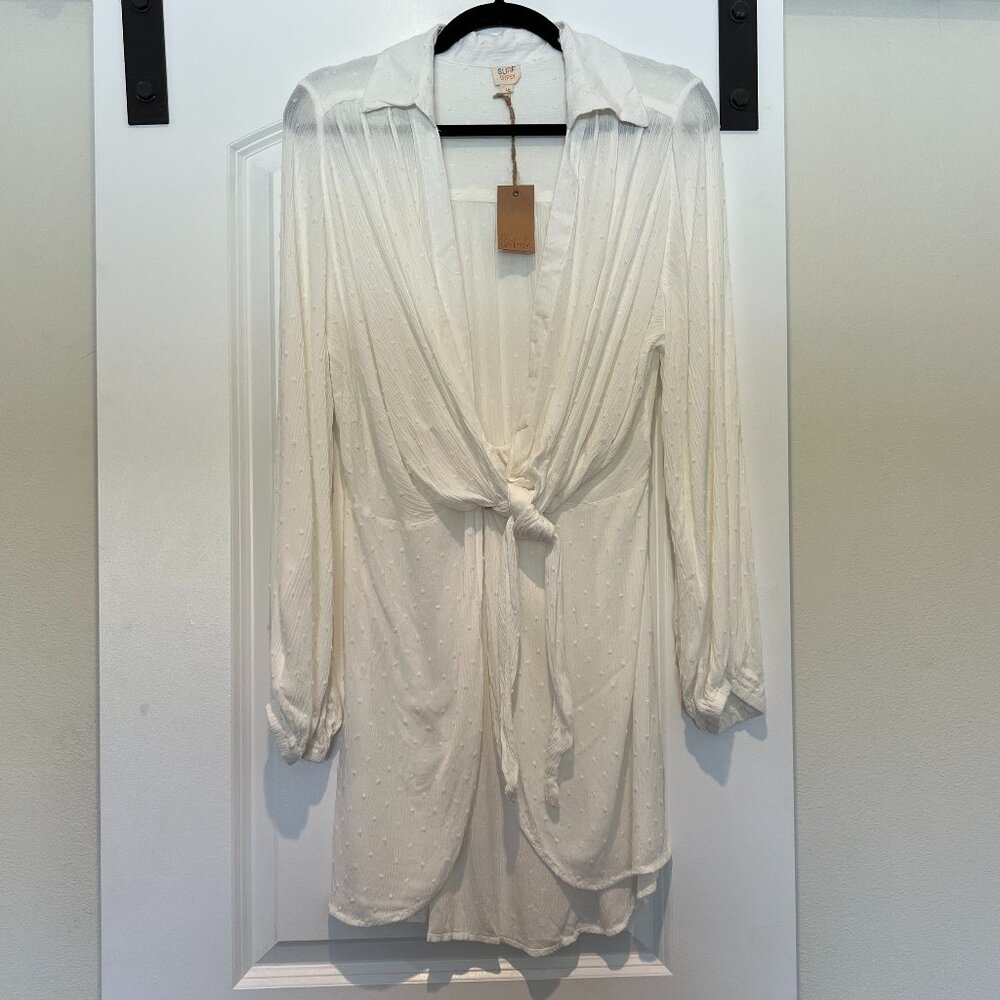 SURF GYPSY CRINKLE SWISS DOT TIE-FRONT COVER UP